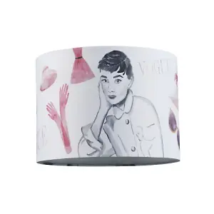 Audrey Hepburn Vogue Themed Fabric Lamp Shade with Pink Dresses and Gloves