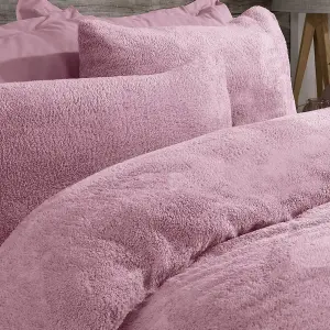 Sleepdown Mauve Teddy Fleece Duvet Bed Quilt Cover With Pillow Case Set Bedding King