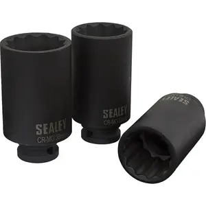 3 PACK - 30mm 32mm 36mm DEEP Impact Socket Set - 1/2" Square Drive - 12 Point