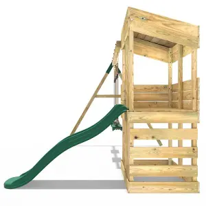 Rebo Wooden Lookout Tower Playhouse with 6ft Slide & Swings - Bryce