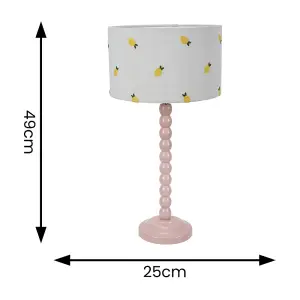 ValueLights Bobbins Painted Rose Table Lamp with Lemon Embroidered Drum Lamp Shade and LED Bulb