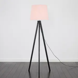 ValueLights Modern Black Wood Tripod Design Floor Lamp With Pink Shade