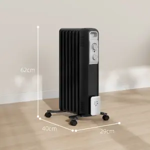 HOMCOM 1500W 7 Fin Oil Filled Heater Radiator for Home, Black