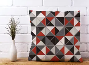 Grey Red Triangle Geometric Cushions 45cm x 45cm