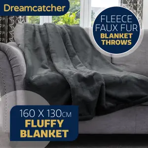 Dreamcatcher Blanket Throw Soft Faux Fur 160 x 130cm Overblanket Dark Grey