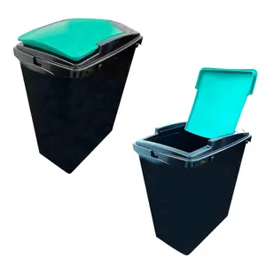 Set Of 3 (Blue, Green & Red) Large Black Base 40L Utility Recycling Interlocking Waste Bins