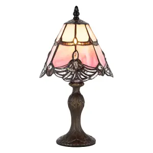 Quirky and Petite Pink Stained Glass Tiffany Lamp with Clear Strip and Beads