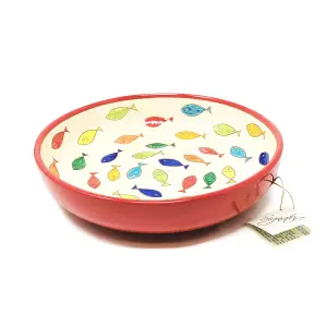 Signature Coloured Fish Hand Painted Ceramic Kitchen Dining Large Bowl (Diam) 27cm