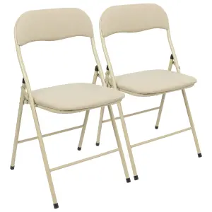 Fabric Padded Metal Folding Chairs - Beige - Pack of 2