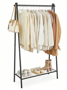 SONGMICS Clothes Rail, Clothes Rack, Garment Rack With Steel Frame, With Hanging Rail And Shelf, Matte Black