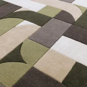 Green Handmade Modern Abstract Geometric Wool 12-14mm Thick Stain-Resistant Rug For Bedroom, Dining Room-120cm X 170cm