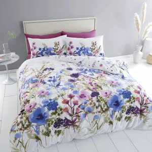 Catherine Lansfield Bedding Countryside Floral Floral Duvet Cover Set with Pillowcases Pink / Blue