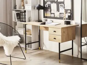 Home Office Desk with Storage Light Wood ABILEN