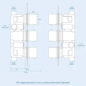 Nes Home Rose 3 Dial 2 Way Square Concealed Thermostatic Mixer Valve Body Jet Shower Head