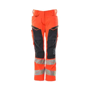 Mascot Accelerate Safe Ladies Diamond Fit Trousers with Kneepad Pockets (Hi-Vis Red/Navy)  (38.5) (Leg Length - Regular)