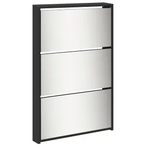 Berkfield Shoe Cabinet with Mirror 5-Layer Black 63x17x169.5 cm