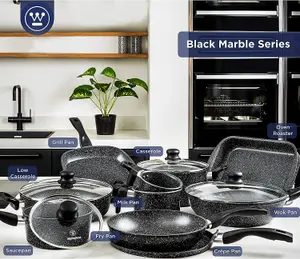 Westinghouse Wok Non Stick - 30cm Induction Wok Pan With Lid - Black Marble