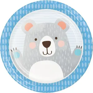 Creative Party Paper Bear Birthday Party Plates (Pack of 8) Grey/Blue/White (One Size)