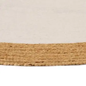 Area Rug Braided White & Natural 120 cm Jute & Cotton Round