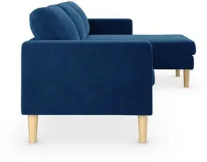 Dunelm Jacob Velvet Reversible Small Corner Chaise Sofa, Mid Century, Blue, Luxe Navy, Fabric/Velvet