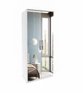 Optima 58 Hinged Wardrobe in White - Elegance and Function with Mirrored Front - W900mm x H2170mm x D630mm