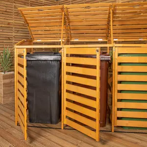 1.99m x 1.25m Large Wooden Outdoor Garden Triple Wheelie Bin Store Storage for 3 Bins