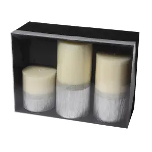 Pillar Candle Set of 3 Silver & White Two Tone Candles by Laeto Ageless Aromatherapy - FREE DELIVERY INCLUDED