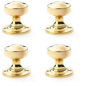 4 PACK - SOLID BRASS Mortice Smooth Georgian Door Knob - Polished Brass 50mm Diameter