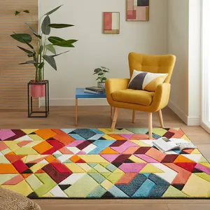 Multi Geometric Modern Easy to Clean Rug For Dining Room-80 X 240cmcm (Runner)