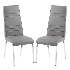 Dora Grey Faux Leather Dining Chairs With Chrome Legs In Pair