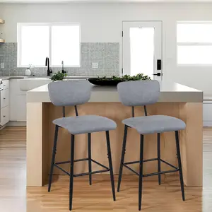 Upholstered Counter Stool with Metal Frame (Set of 2) Grey