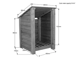 Wooden log store (roof sloping back) W-99cm, H-126cm, D-88cm - natural (light green) finish