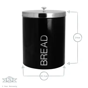 Harbour Housewares - Round Metal Kitchen Bread Bin - Black