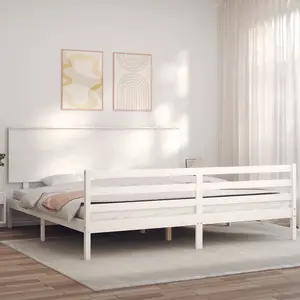 Berkfield Bed Frame with Headboard White 200x200 cm Solid Wood