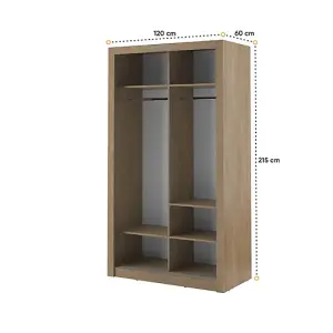 Lux V Compact Oak Shetland Sliding Door Wardrobe (H2150mm W1200mm D600mm) with Customisable Interior - Ideal for Small Spaces