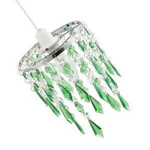 Modern Waterfall Design Pendant Shade with Clear/Emerald Acrylic Drops and Beads