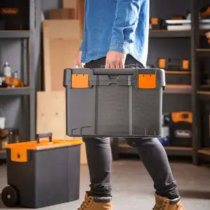 VonHaus Tool Box on Wheels with Stackable Boxes for Easy Organisation, Secure Rolling Tool Box with Lockable Cover, Removable Tray