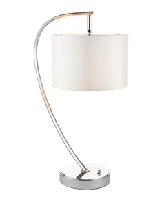 Javon Bright Nickel with Vintage White Faux Silk Shade 1 Light Table Light