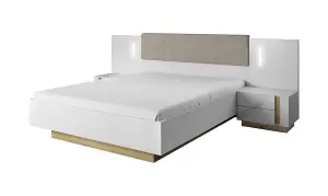 Arco Contemporary Bed Frame EU King Size White Gloss and Grandson Oak Effect (L)2110mm (H)1050mm (W)1650mm