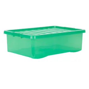 Wham Crystal 5x 32L Plastic Storage Boxes with Lids. Medium Size, Strong . Made in the UK Tint Leprechaun Green