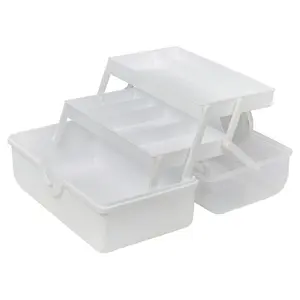 URBNLIVING 28cm Width White Plastic Sewing Craft Box 3 Tier Tray Organiser Storage Compartments