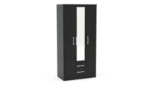 Birlea Lynx 3 Door 2 Drawer Wardrobe With Mirror Black