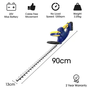 Skotek 20V Cordless Electric Hedge Trimmer 51cm Cutting Lightweight Garden Handheld Cutter Battery Charger & Safety Blade Guard