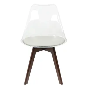 Soho Clear and Light Grey Plastic Dining Chair with Squared Dark Wood Legs