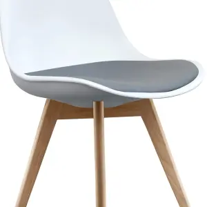 Soho White & Dark Grey Plastic Dining Chair with Squared Light Wood Legs