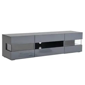 Kirsten TV Stand With Storage for Living Room and Bedroom, 1690 Wide, LED Lighting, Media Storage, Grey High Gloss Finish