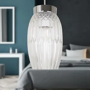 First Choice Lighting Facet Chrome with Clear Faceted Glass Pendant Shade