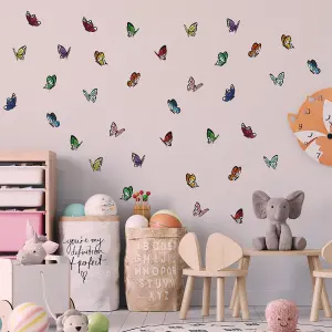 Walplus Combo Kids - Colourful Holographic Lace Butterflies Wall Sticker - 180pcs Aluminium Film