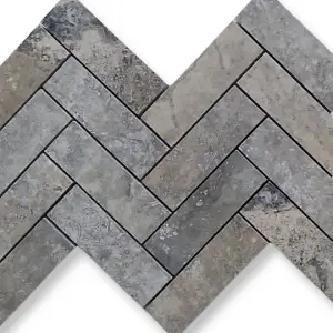 Silver Travertine Herringbone Mosaic Tile 47 x 27 cm, Sold Per Tile