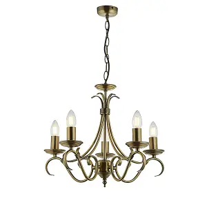 Luminosa Bernice 5 Light Multi Arm Ceiling Pendant Antique Brass, E14